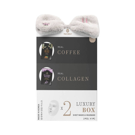 PAX MOLY - Luxury Box Sheet Masks & Headband - zestaw 2 maseczek w płachcie z opaską kosmetyczną