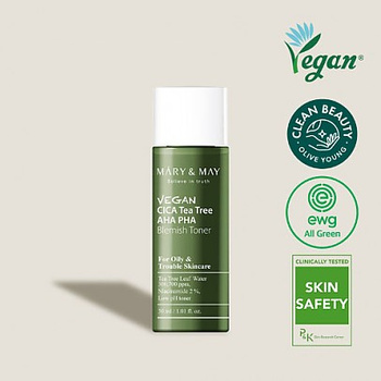 Mary&May Vegan CICA Tea Tree AHA PHA Blemish Toner 30ml