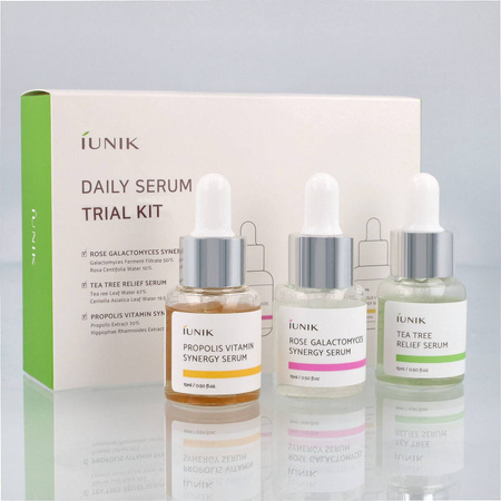 iUNIK Daily Serum Trial Kit 3x15ml - 3 MINI Serum : Propolis, Tea Tree, Rose Galactomyces