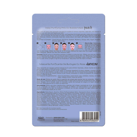 PUREDERM Deep Purifying Pink O2 Bubble Mask with Peach, 25 g